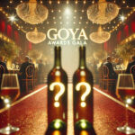 Misterio en la gala de los Goya: botellas difuminadas con un símbolo de interrogación en un evento elegante.